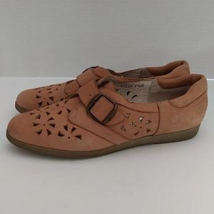 Ros Hommeson Laser Cut Buckle Loafer Shoes 7.5N Tan Brown